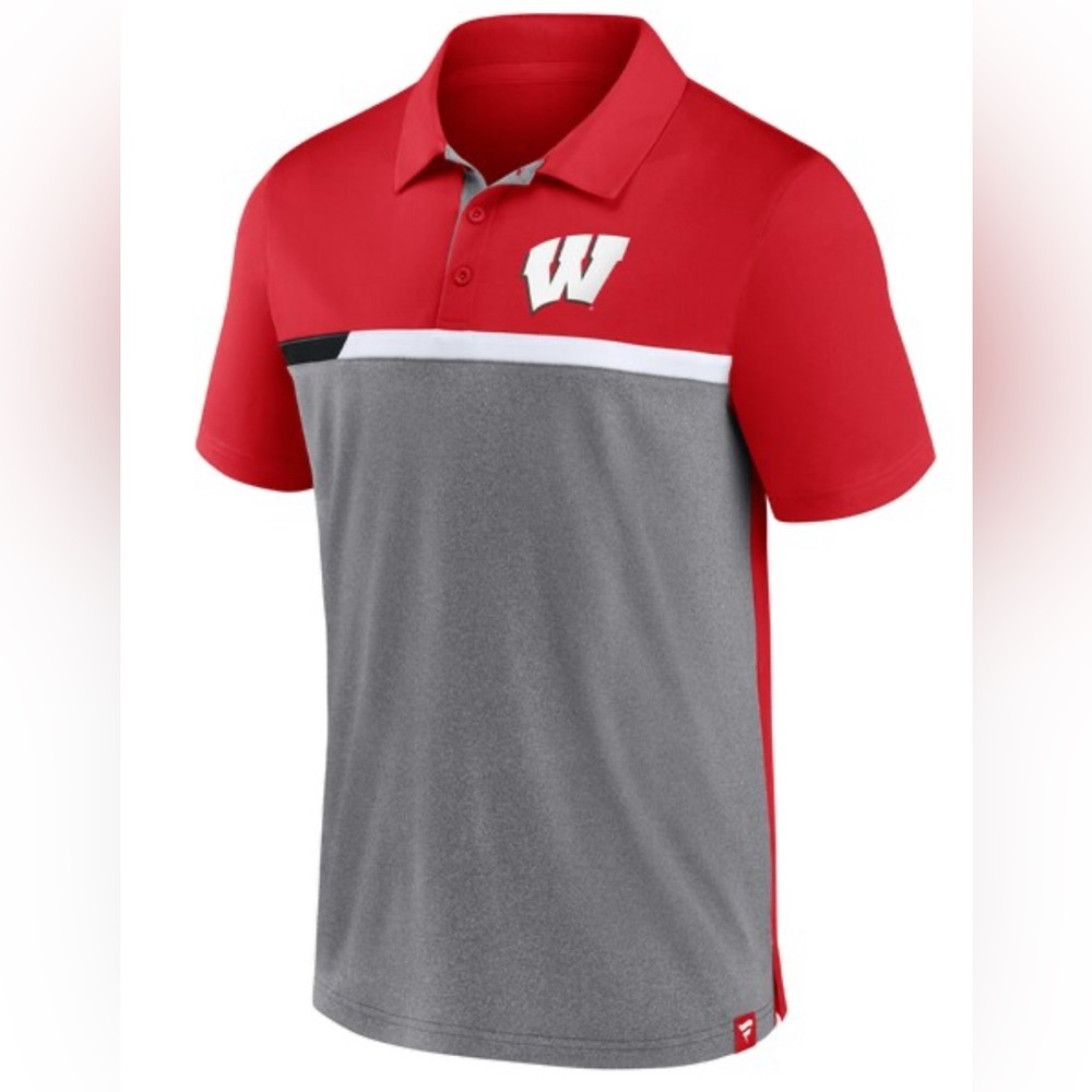 Fanatics Wisconsin Badgers college men’s Polo Red Gray size large short sleeve